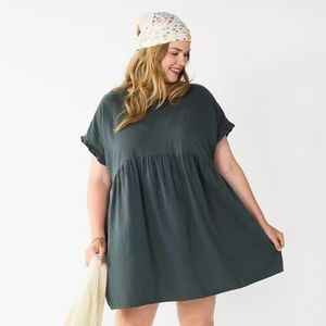 Sonoma Linen Smock Mini Dress Etsy Style Ruffle Short Sleeve Oversized Gray XL